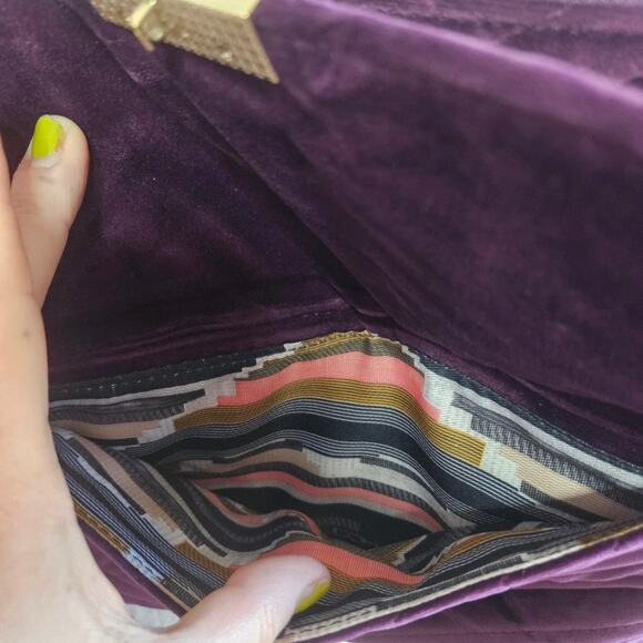 Big Buddha Quilted Purple Velvet Studded Crossbody Purse - Picture 11 of 13